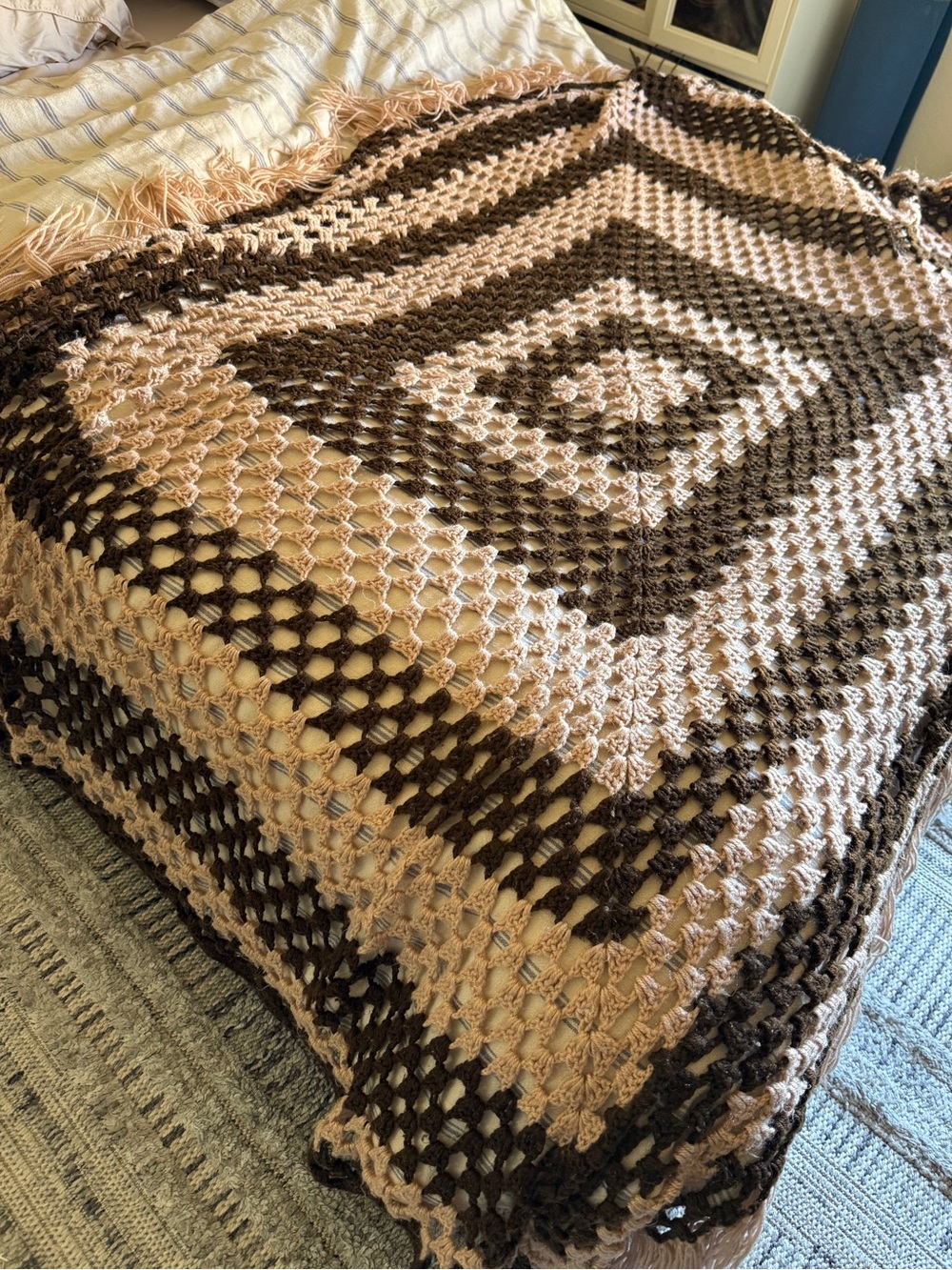 cozy handmade crochet throw blanket large granny square 87”
